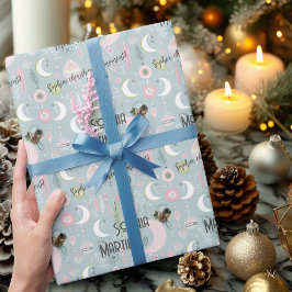 Papel De Presente Design Noturno Boho Sonhador com Foto e Nome