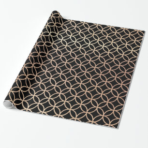 Papel De Presente Design preto e Dourado elegante de Quatrefoil