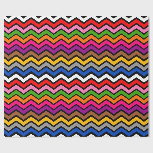 Papel De Presente Design Preto Zigzag Multicolorido (Aberto)