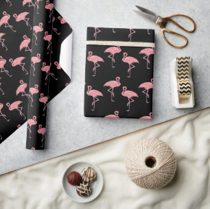 Papel De Presente Design Sem Costura de Flamingos Rosa Quente em Reb