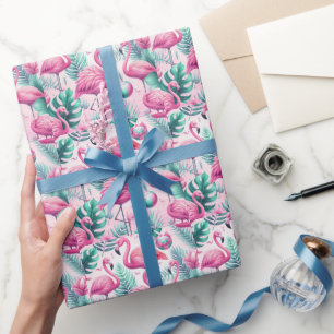 Papel De Presente Design tropical Flamingo rosa