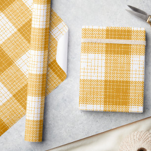 Papel De Presente Design Xadrez Amarelo e Branco em Xadrez Negrito