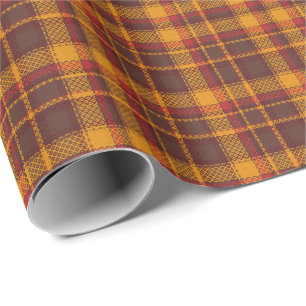 Papel De Presente Design Xadrez Amarelo Mostarda e Ferrugem Aconcheg