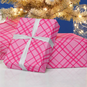 Papel De Presente Design Xadrez em Grade Rosa sobre Rosa