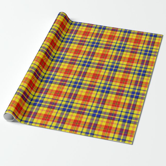 Papel De Presente Design Xadrez Escocês Amarelo Vermelho Azul (Desenrolado)