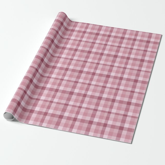 Papel De Presente Design Xadrez Gingham Rosa (Desenrolado)