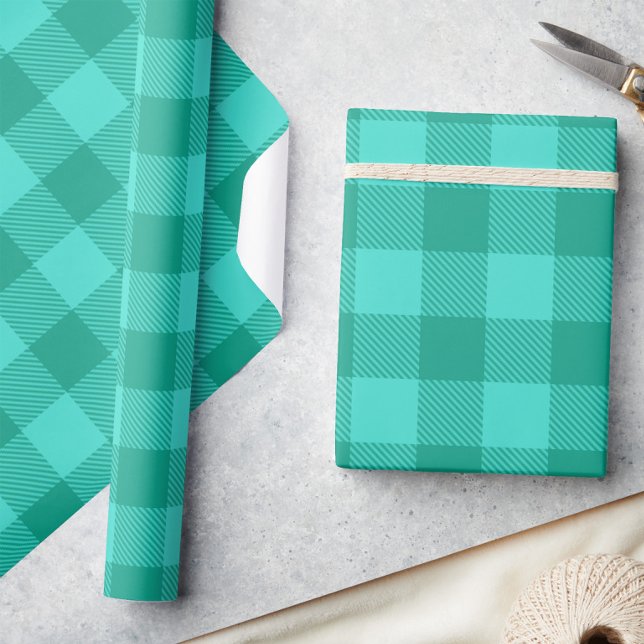 Papel De Presente Design Xadrez Quadriculado Verde-azulado e Turques (Criador carregado)