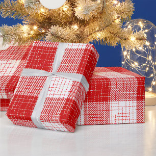 Papel De Presente Design Xadrez Quadriculado Vermelho e Branco em Ne