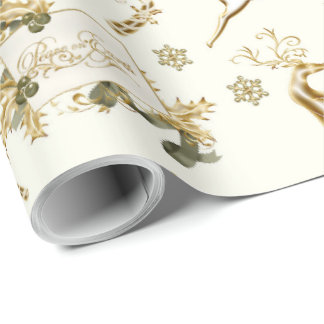 Papel De Presente Designs Douradas De Natal Em Branco