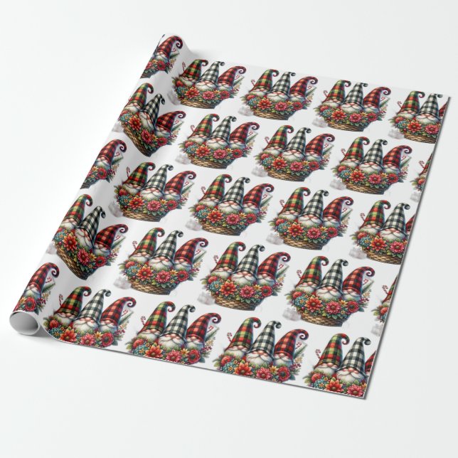 Papel De Presente Designs Gnomo de Xadrez de Férias (Desenrolado)
