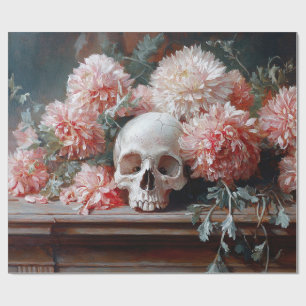 Papel De Presente Desligamento do Caveira da Vintage e das Flores de