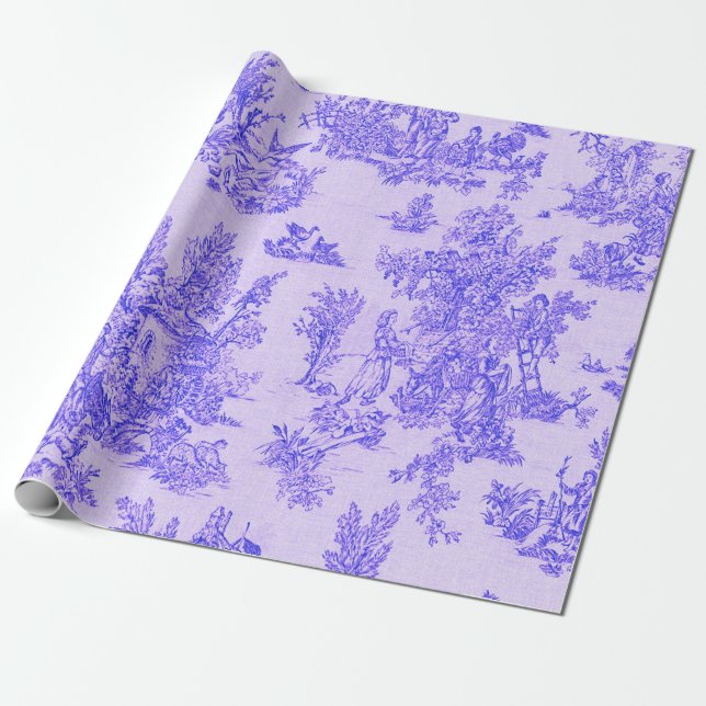 Papel De Presente Desvinculação do toile de jouy azul e branco (Desenrolado)