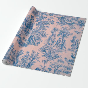 Papel De Presente Desvinculação do toile de jouy azul e rosa