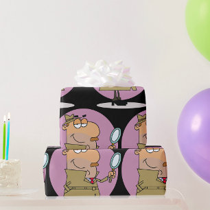 Papel De Presente Detetive de Desenho Animado Engraçado com Lupa