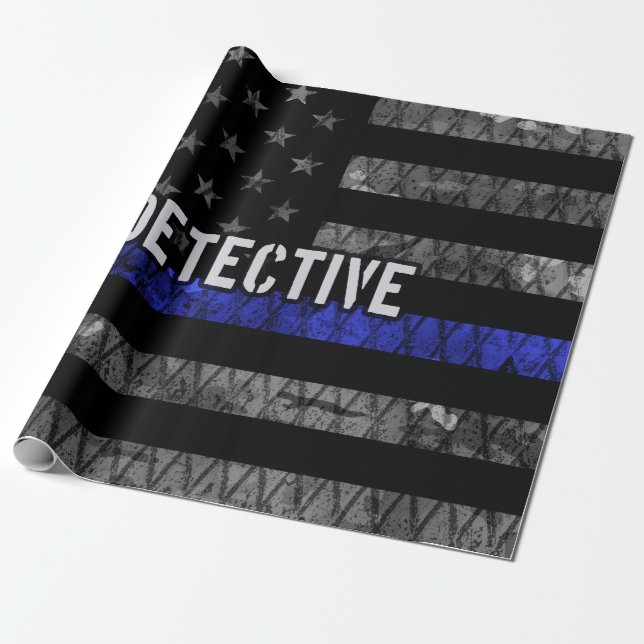 Papel De Presente Detetive Thin Blue Line - Sinalizador de Distância (Desenrolado)