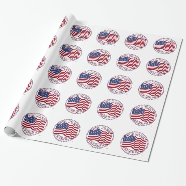 Papel De Presente Deus Abençoe a América Com a Bandeira dos EUA e 50 (Desenrolado)