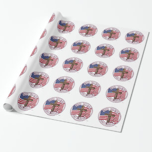 Papel De Presente Deus Abençoe a América e Cruz com Bandeira dos EUA