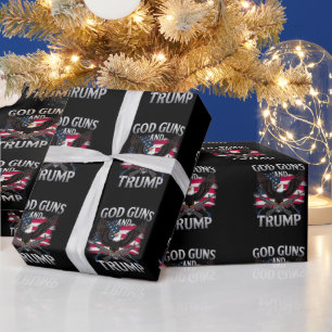 Papel De Presente Deus Armas E Trump Águia Bandeira Americana Vintag