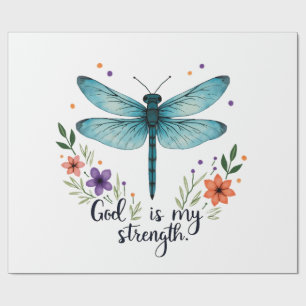 Papel De Presente Deus é minha força Floral Libélula Camiseta Cristã