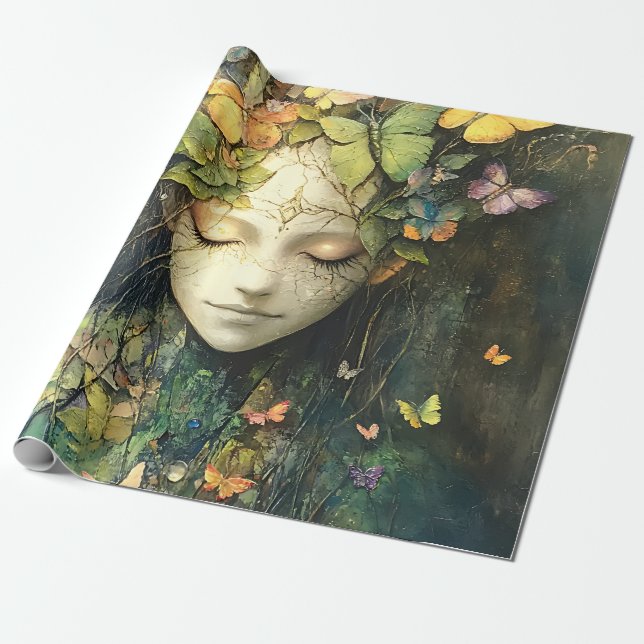 Papel De Presente Deusa da Floresta Encantada com Borboletas (2) (Desenrolado)