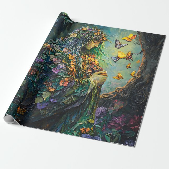 Papel De Presente Deusa da Floresta Encantada com Borboletas (3) (Desenrolado)