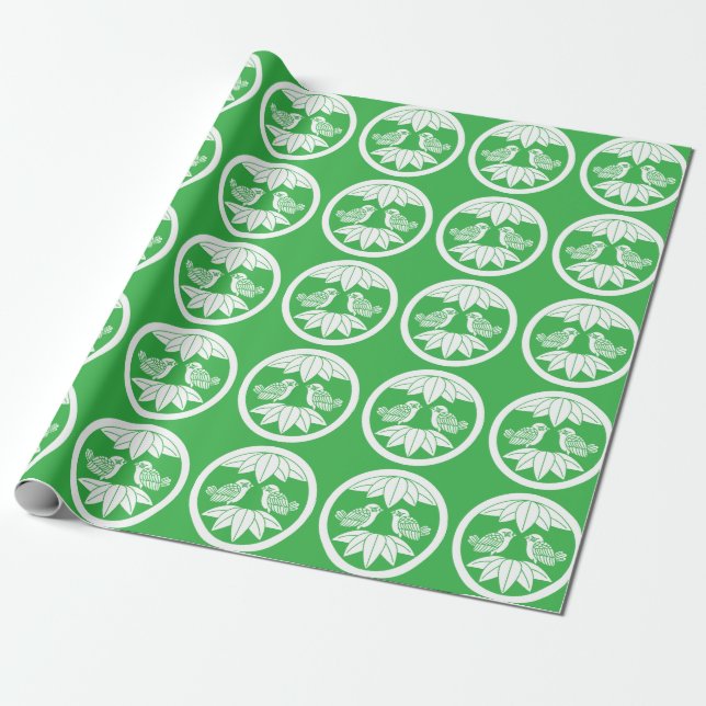 Papel De Presente Dez folhas de bambu & pardais de frente Adesivos (Desenrolado)