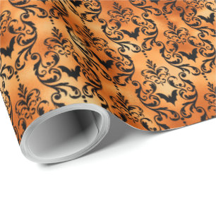 Papel De Presente Dia das Bruxas do Bat Negro e Laranja