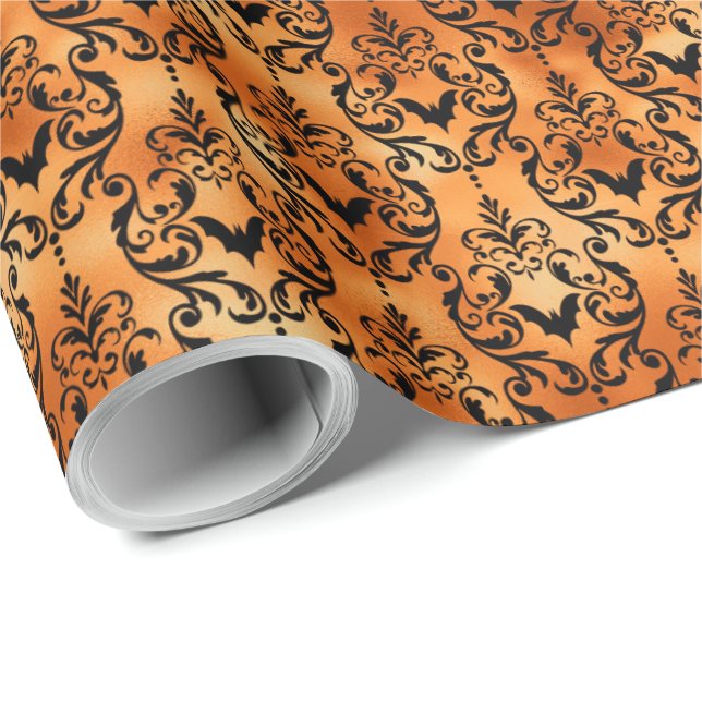 Papel De Presente Dia das Bruxas do Bat Negro e Laranja (Ponta do rolo)