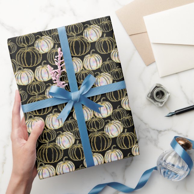 Papel De Presente Dia das Bruxas Pretas com Brilho (Presentear)