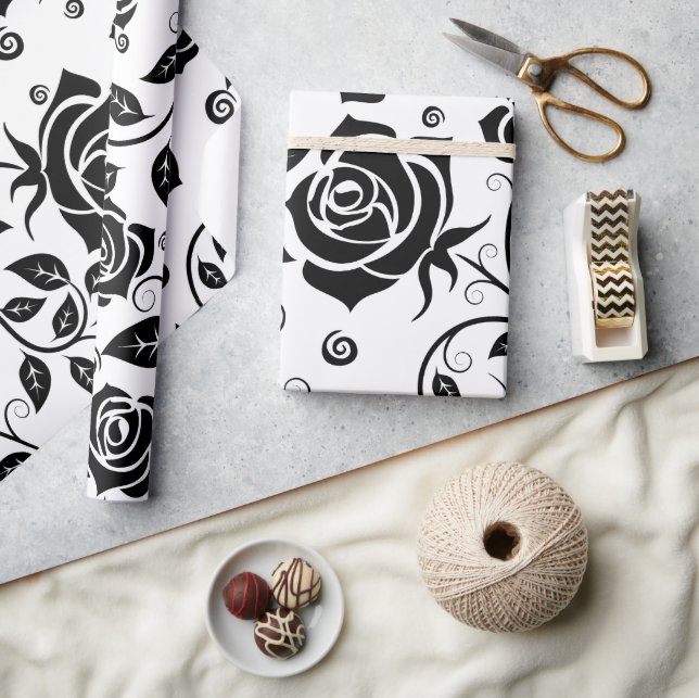 Papel De Presente Dia das Bruxas Rosas Negras (Artesanato)