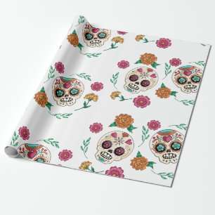 Papel De Presente Dia das Caveiras de Açúcar e Flores Mortas