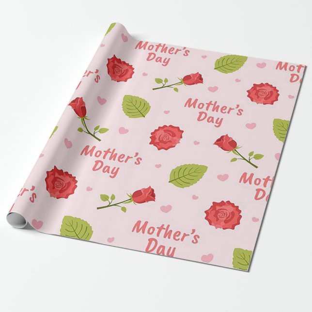 Papel De Presente Dia das Mães com Rosas (Desenrolado)
