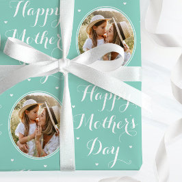 Papel De Presente Dia das Mães Elegante Personalizado Foto Verde Men
