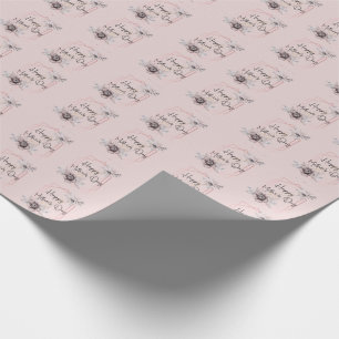 Papel De Presente Dia das Mães Floral Rosa Cinza