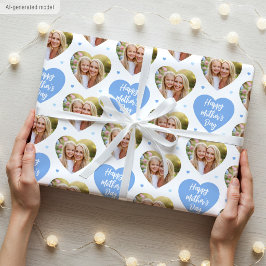 Papel De Presente Dia das Mães Fofo 6 Foto Amor do Coração Azul