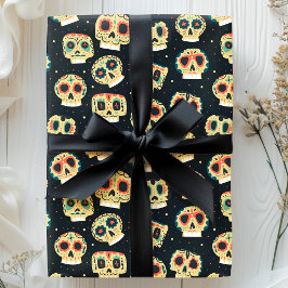 Papel De Presente Dia Das Morte Padrão de Caveira de Açúcar Colorido