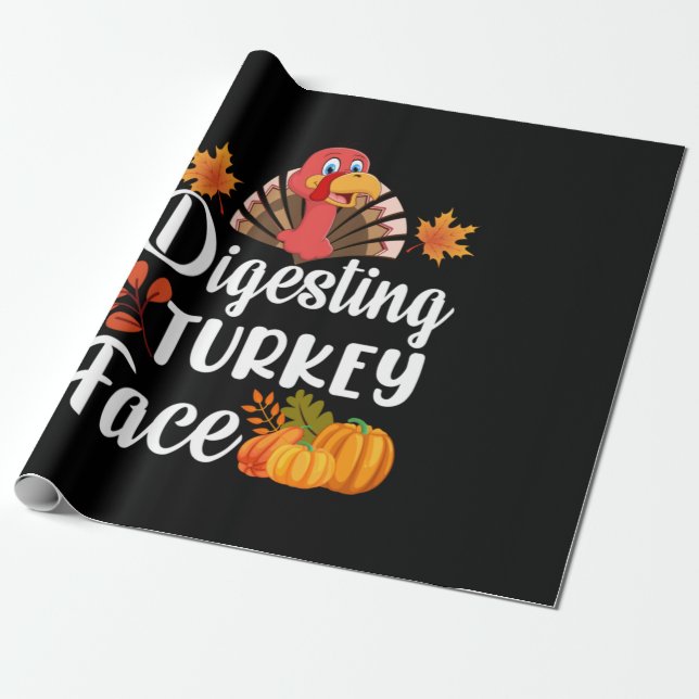 Papel De Presente Dia de Ação de Graças - Digest Turkey Face (Desenrolado)