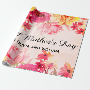Papel De Presente Dia de as mães Floral de Aquarela