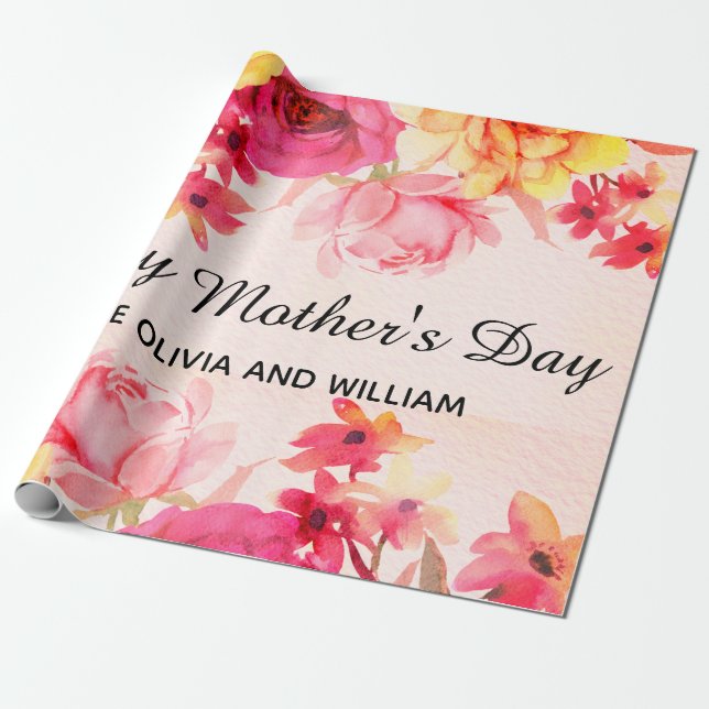 Papel De Presente Dia de as mães Floral de Aquarela (Desenrolado)