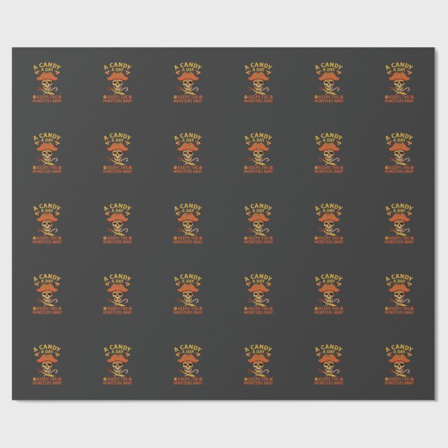 Papel De Presente Dia de Doces Halloween Pirata Caveira Bengala (Aberto)