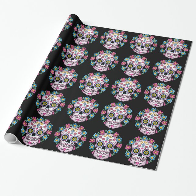 Papel De Presente Dia de los Muertos Skull (Desenrolado)