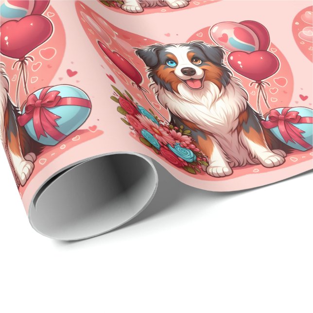 Papel De Presente Dia de os namorados - Australiano Shepherd 2 - (Ponta do rolo)