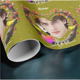 Papel De Presente Dia de os namorados com ave canária