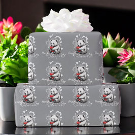 Papel De Presente Dia de os namorados com Urso Rico