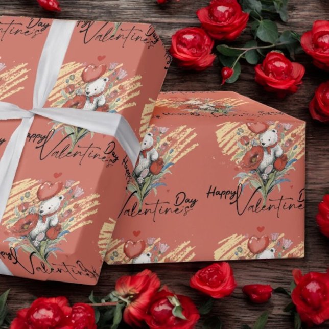 Papel De Presente Dia de os namorados com Urso Rico (Criador carregado)