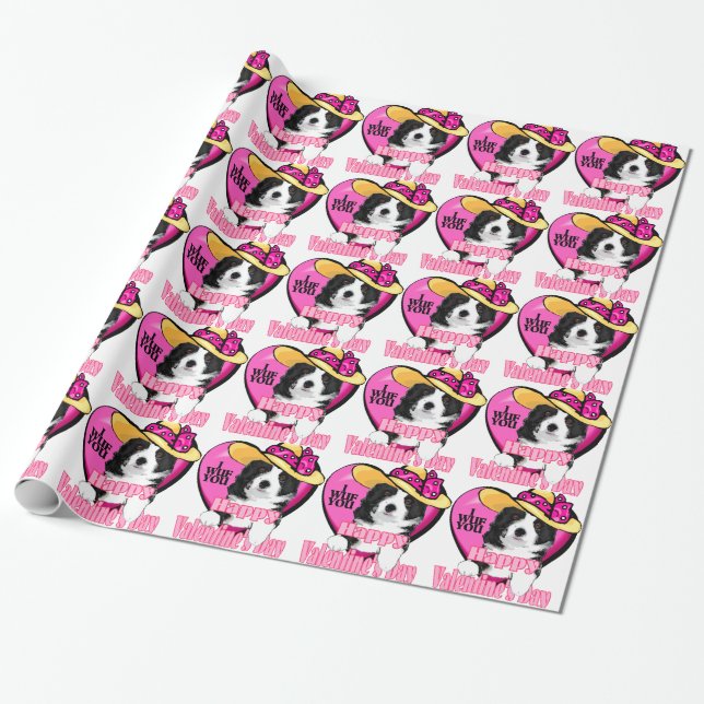 Papel De Presente Dia de os namorados de Borda Collie (Desenrolado)