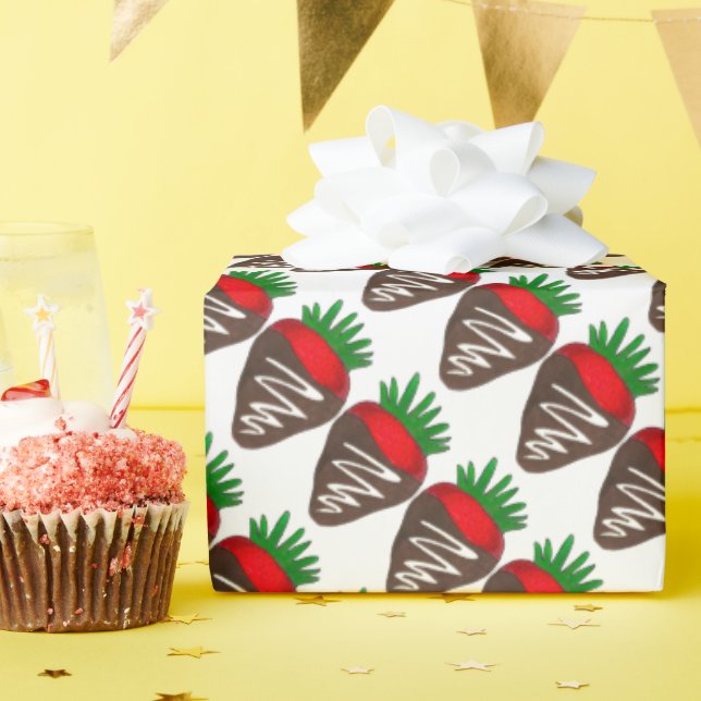 Papel De Presente Dia de os namorados de Morangos Dipados com Chocol (Festa de aniversário)