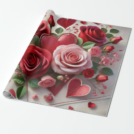 Papel De Presente Dia de os namorados Elegante de Rosas vermelhas e