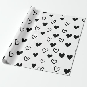 Papel De Presente Dia de os namorados Mínimo Branco Negro