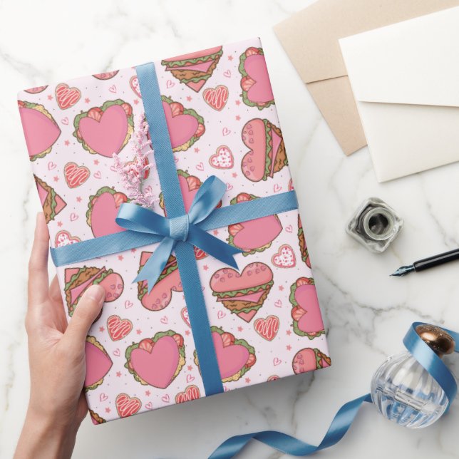 Papel De Presente Dia de os namorados Retro Burger Forma Cardíaca (Presentear)